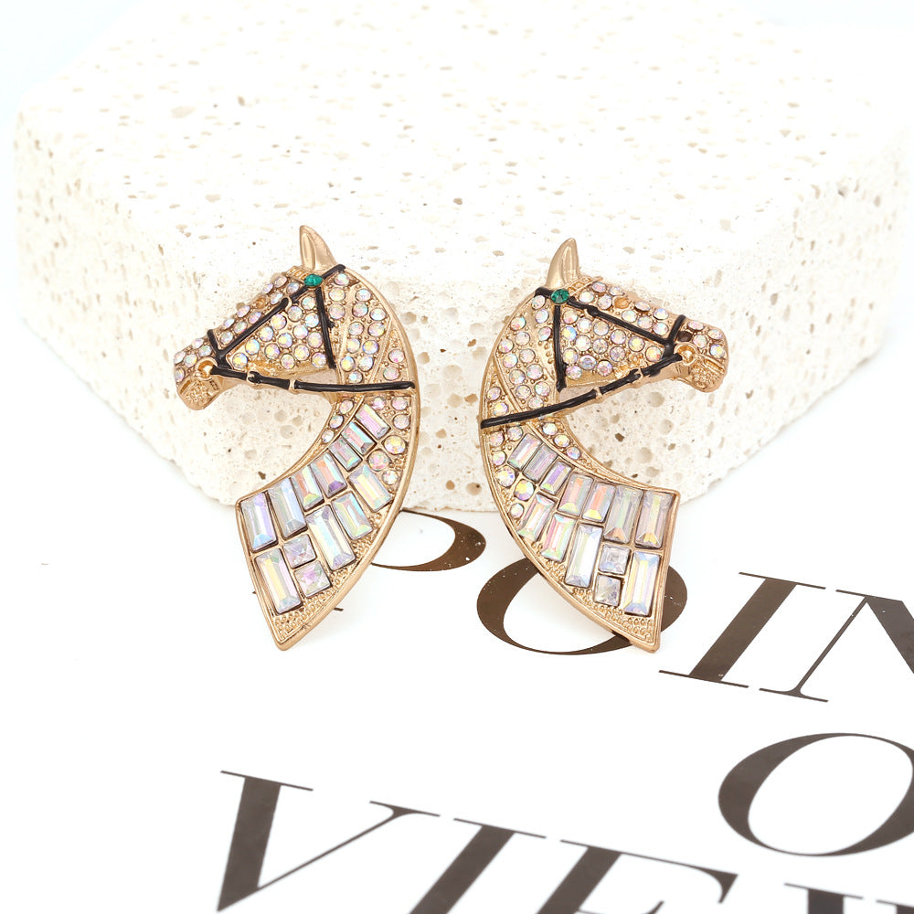 Diamond Graceful Personality Alloy Dripping Oil Colorful Crystals Earrings