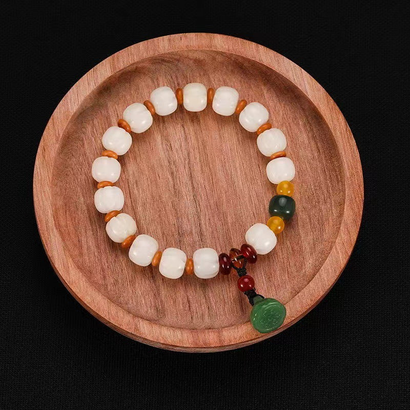 Pumpkin Lotus Beads White Jade Bodhi Rich Flower Charcoal Bracelets