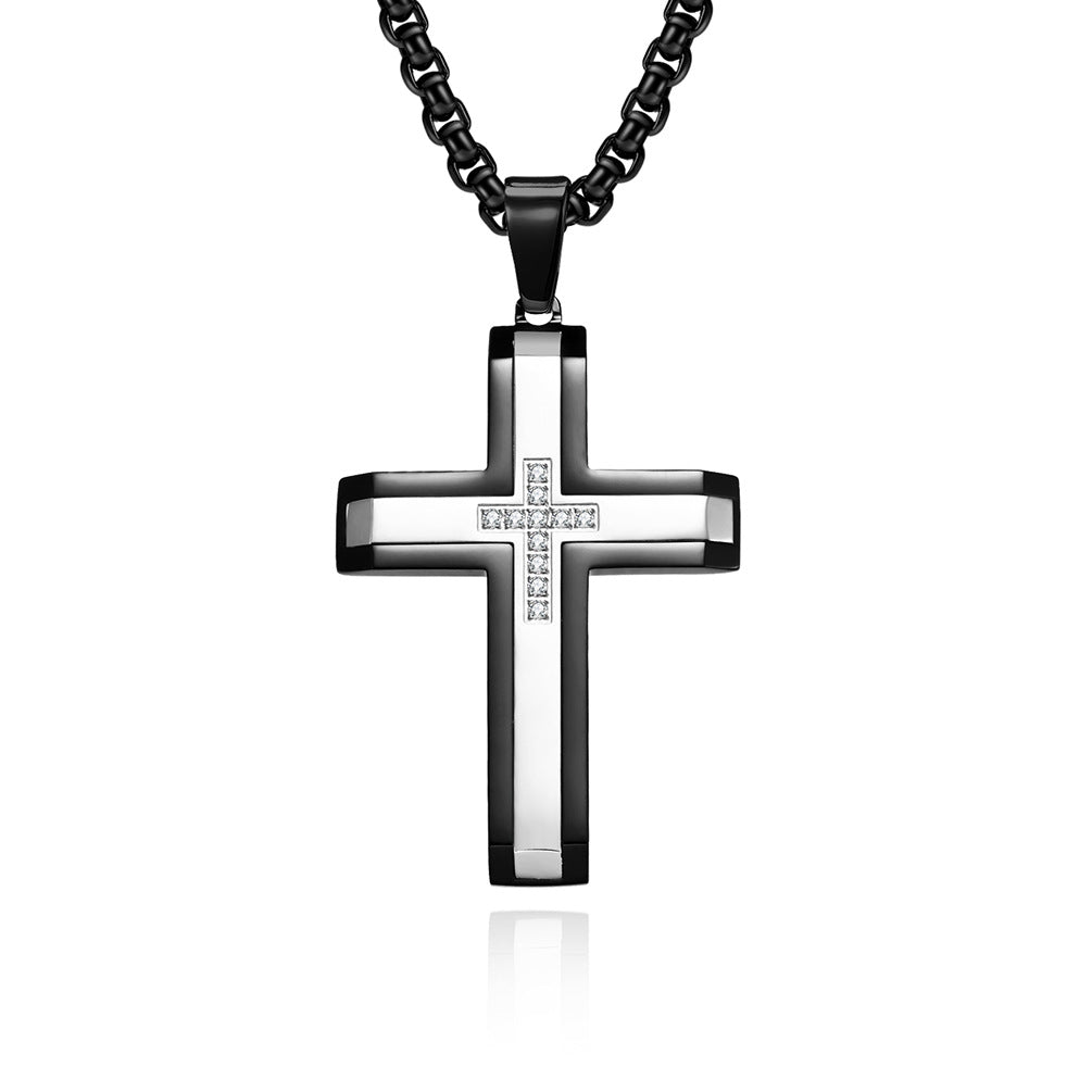 Men's Steel Two-tone Inlaid Cross Vintage Hip Pendants