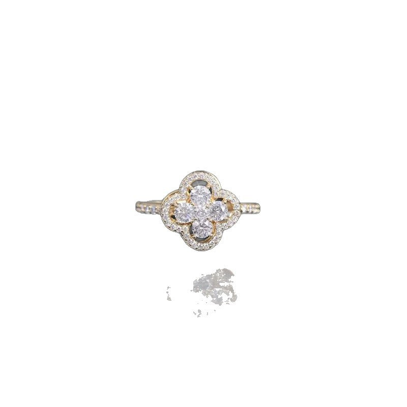 Women's Style Four-leaf Flower Zircon Rotatable Index Finger Light Luxury Minority Rings
