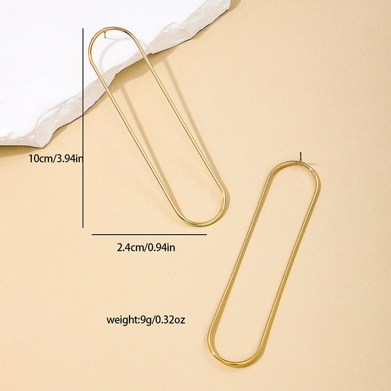 Women's Minimalist Style Exaggerated Metal Geometry Hollow Oval Long Elegant Earrings