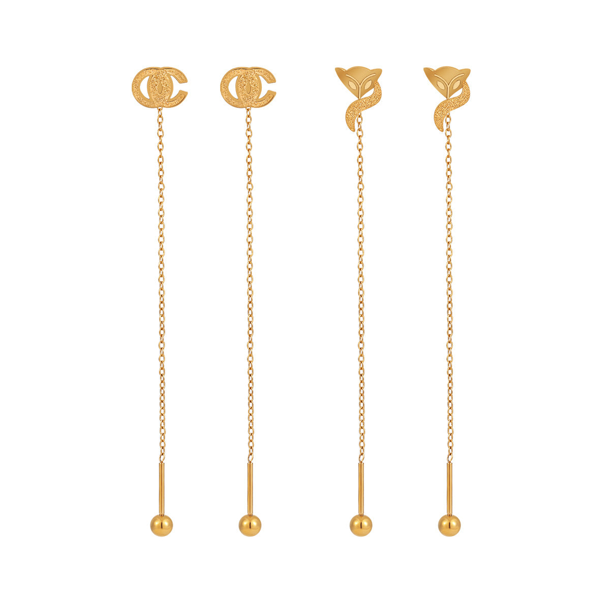 Double Cartoon Fox Fashion Unique Gold-plated Titanium Earrings