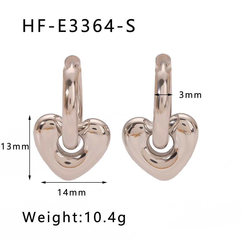 Stainless Steel Heart-shaped Gold Rhinestone Zircon Earrings