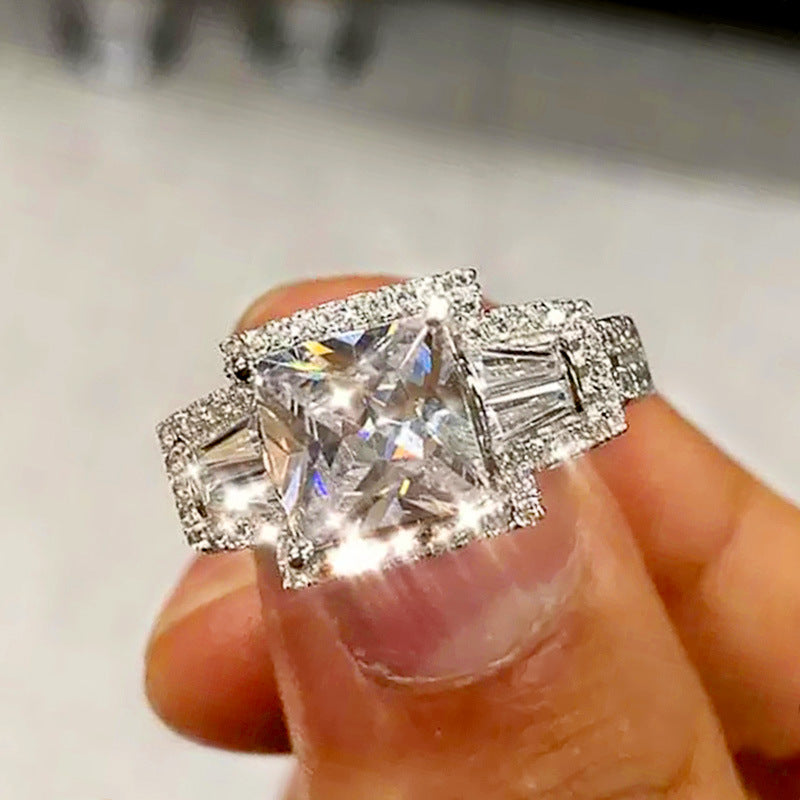 Diamond Square Zircon Engagement Female Wedding Week Celebration Ring