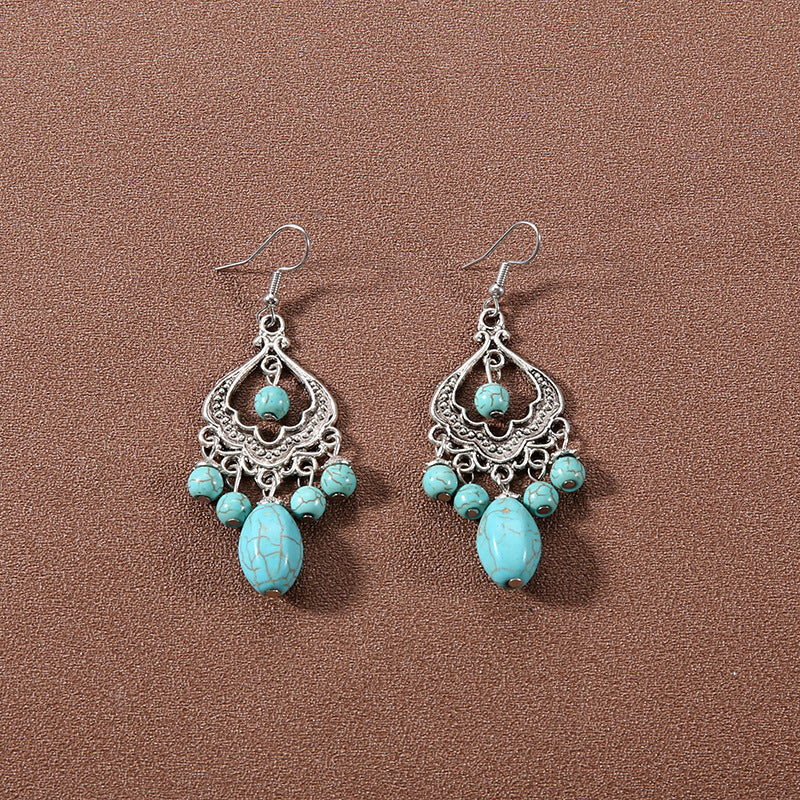 Tassel Turquoise Retro Minority Ethnic Style Graceful Personality Tibetan Earrings