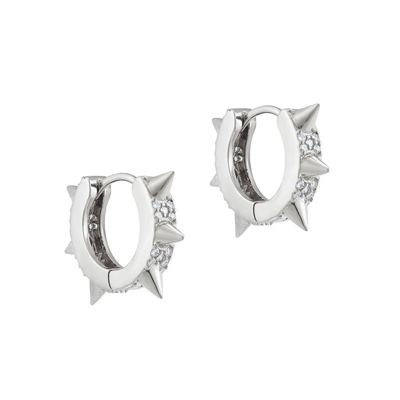 Sier Needle Light Luxury Geometric Inlaid Zircon Ear Simple Fashion Earrings