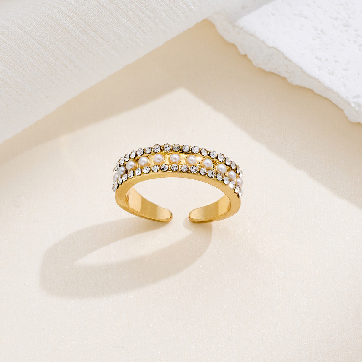 Real Gold Plating Micro Inlaid Pearls Female Open Index Finger Ring