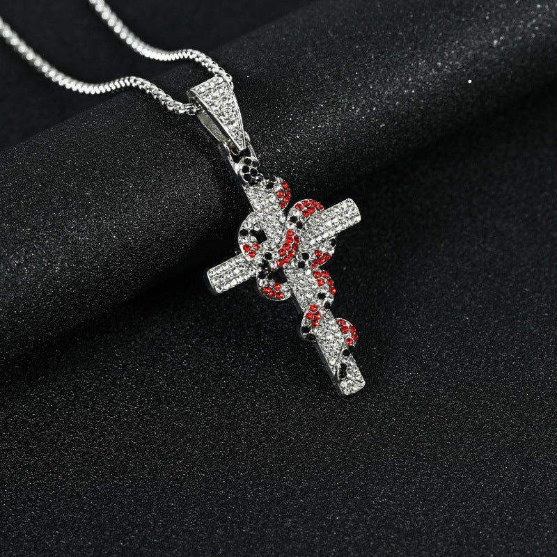 Men's Snake Cross Titanium Steel Couple Retro Personalized Hip Hop Necklace