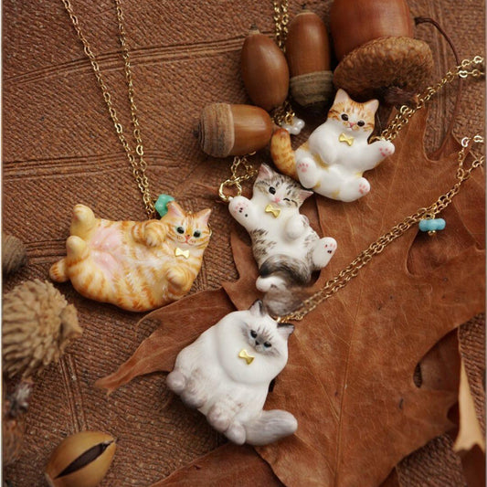 Animal Series Dripping Oil Cute Cat Gold Plated Pendants