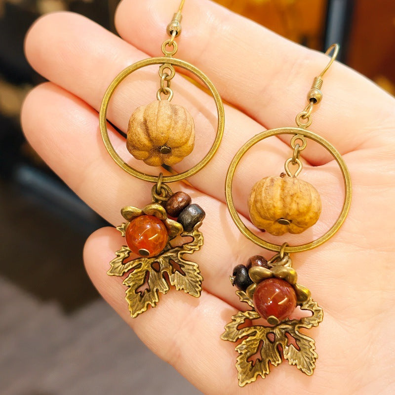 Palace Niche Exotic Plant Dried Fruit Maple Leaf Dangling Earrings