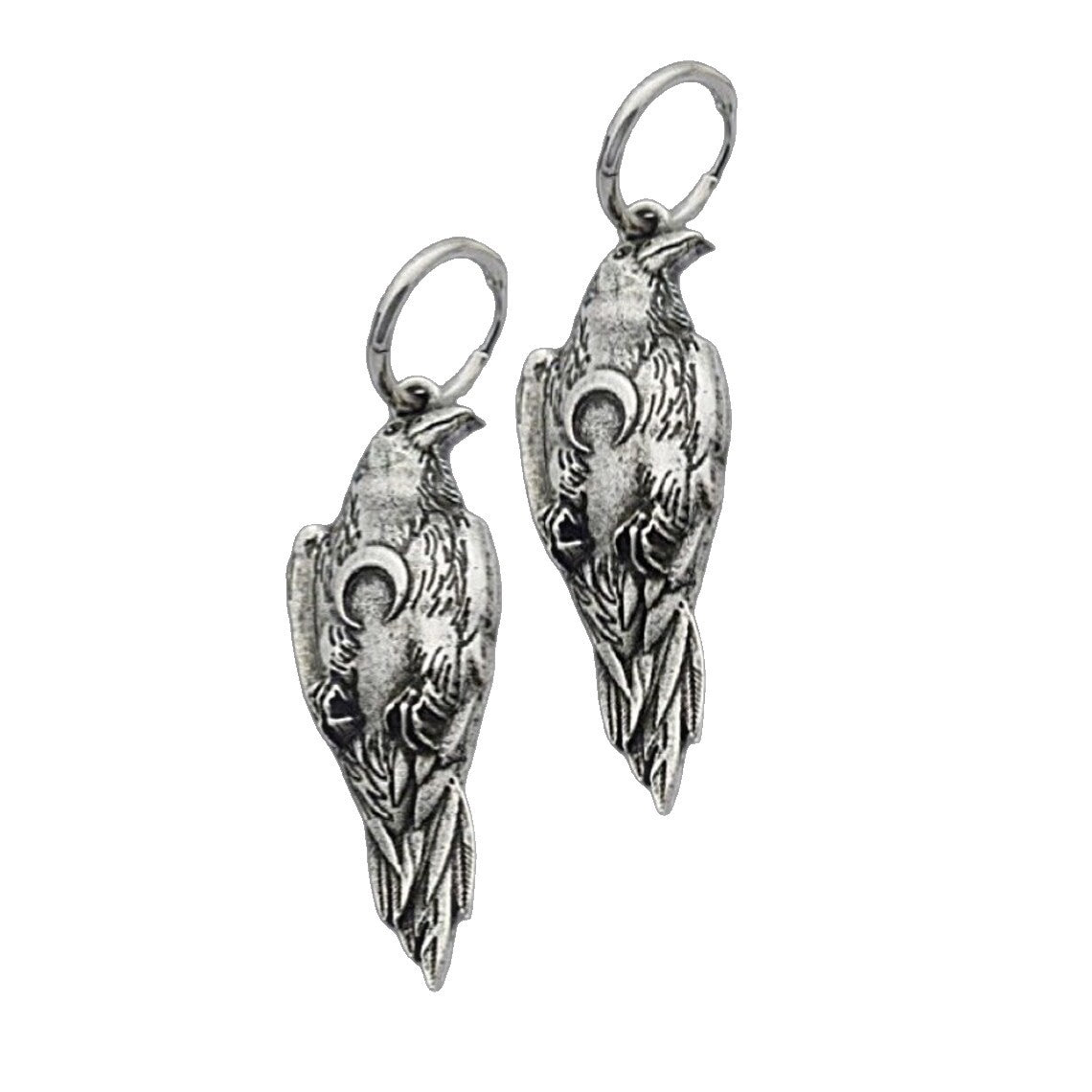 Men's Viking Crow Sier Nordic Gift Pagan Crescent Moon Earrings