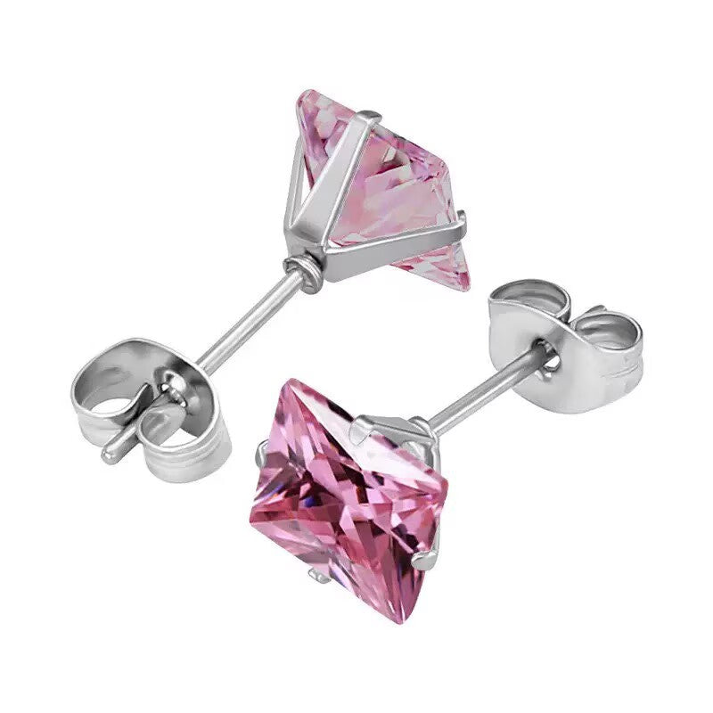 Niche Stainless Steel Square Zircon Color Zirconium Earrings