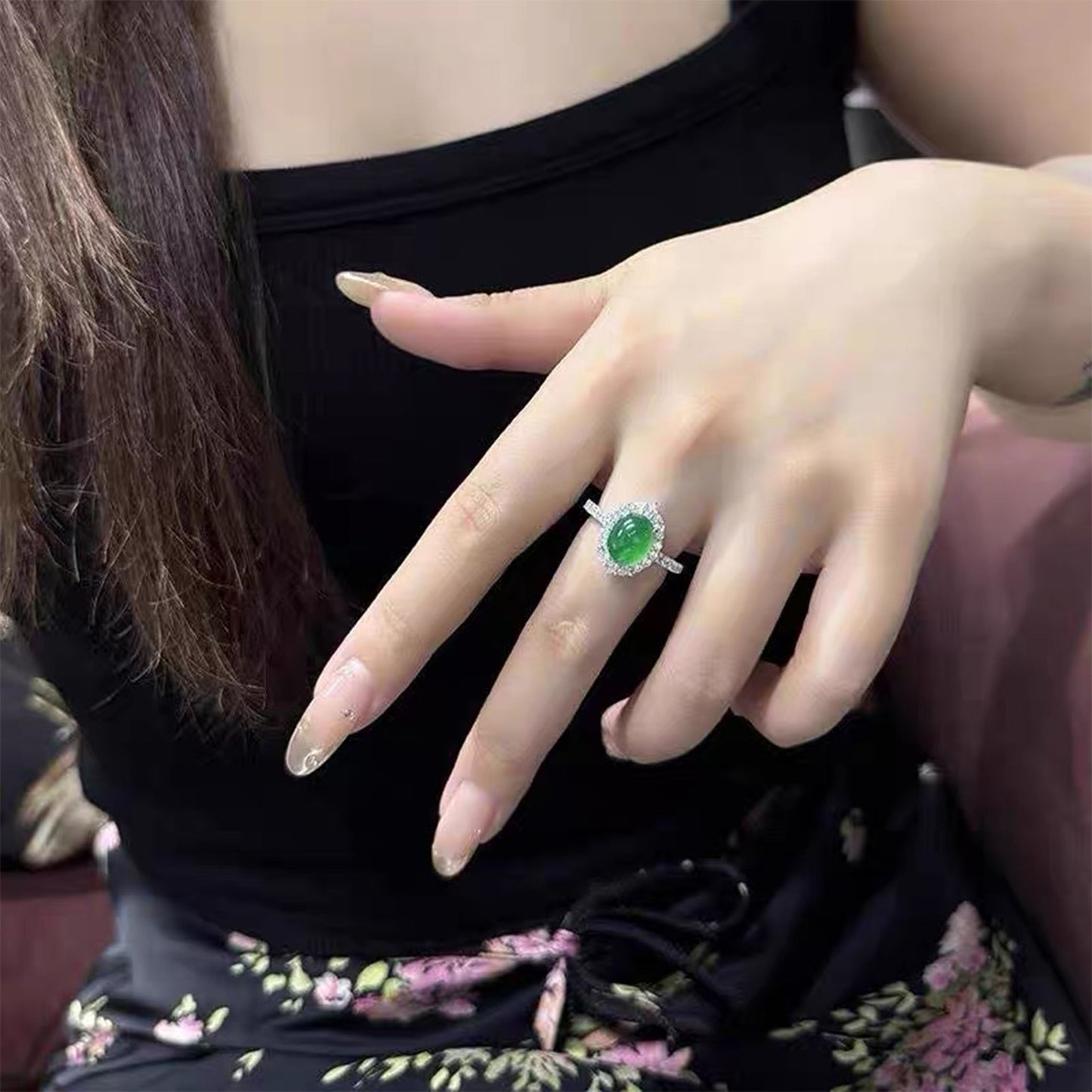 Women's Egg Noodles Chalcedony Inlaid Zircon Light Luxury High Sense Adjustable Rings