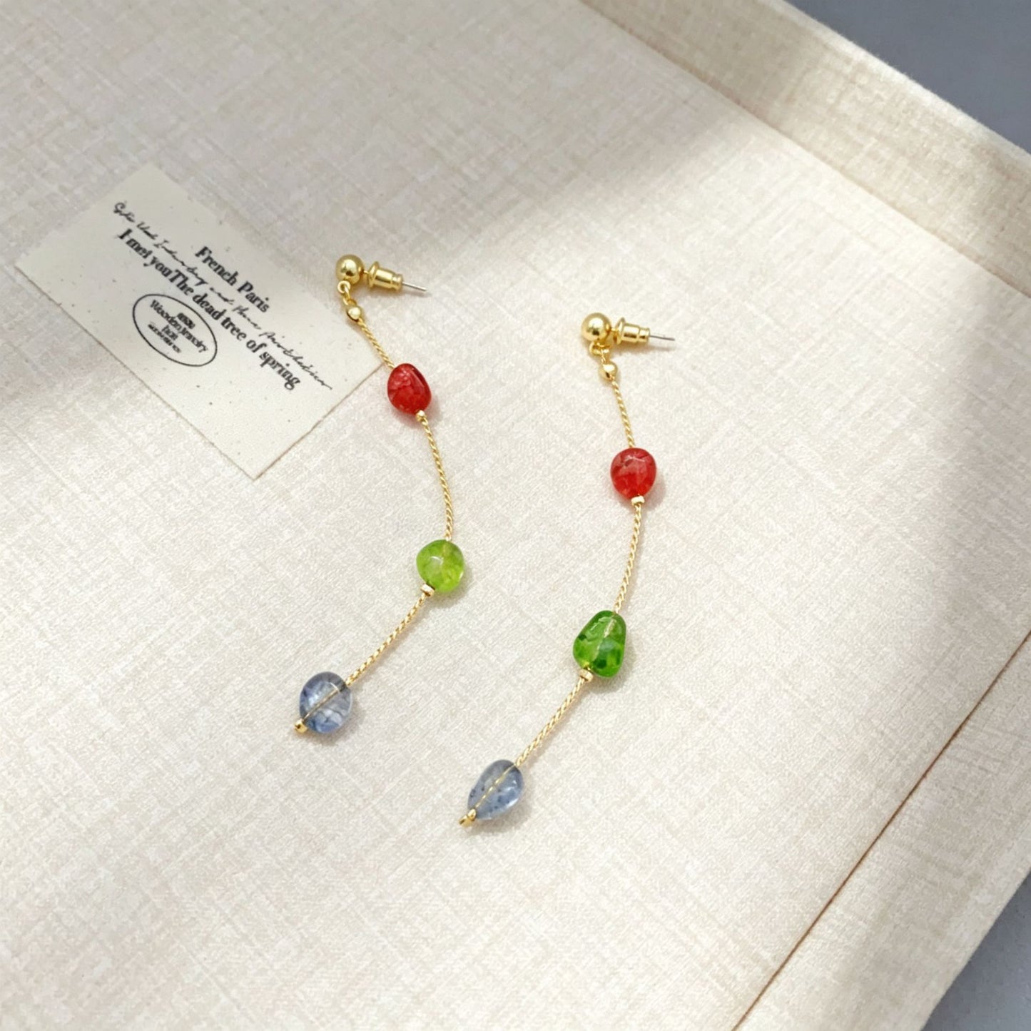 Irregular Color Crystal String Beads Gold Light Earrings