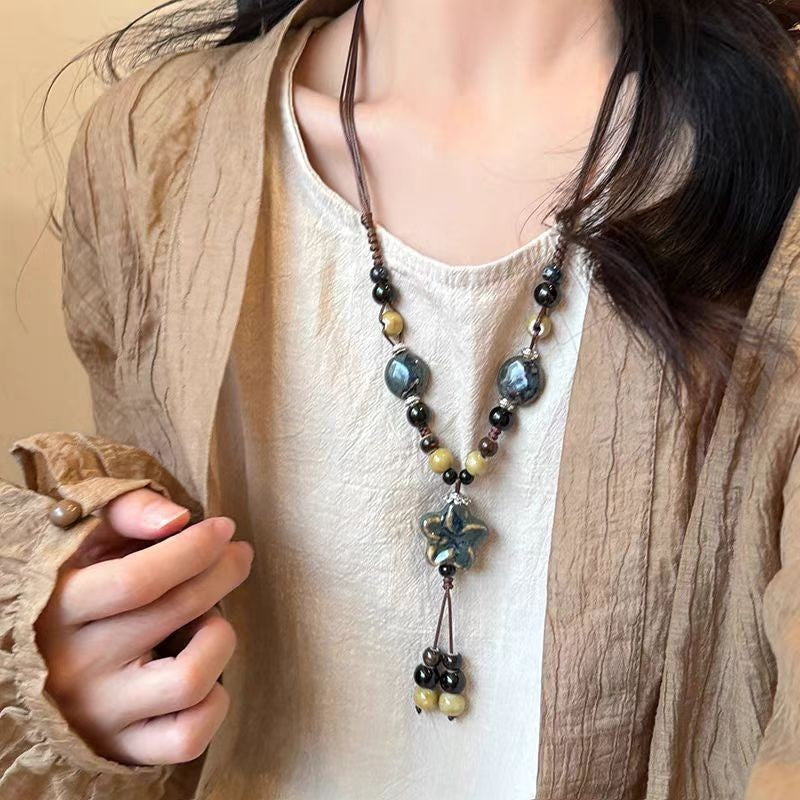 Women's Long Feather Retro Ethnic Personality Sweater Necklaces