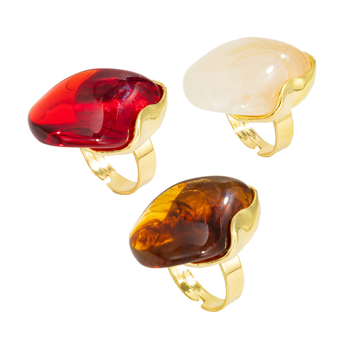 Popular Resin Amber Translucent Niche Retro Rings