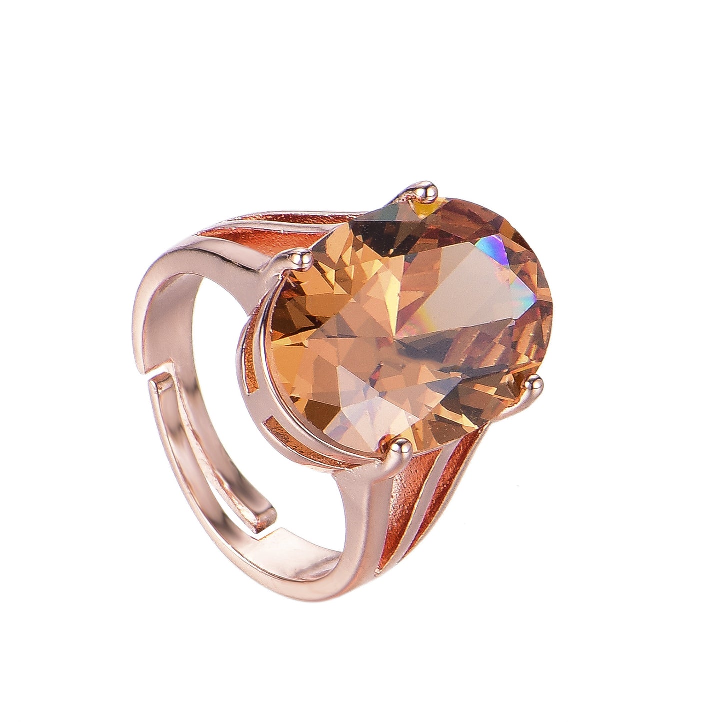 Champagne Zircon Closed Female Rose Gold Rings