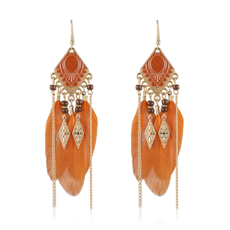 Plaid Diamond-shaped Dripping Feather Your Daisy Earrings