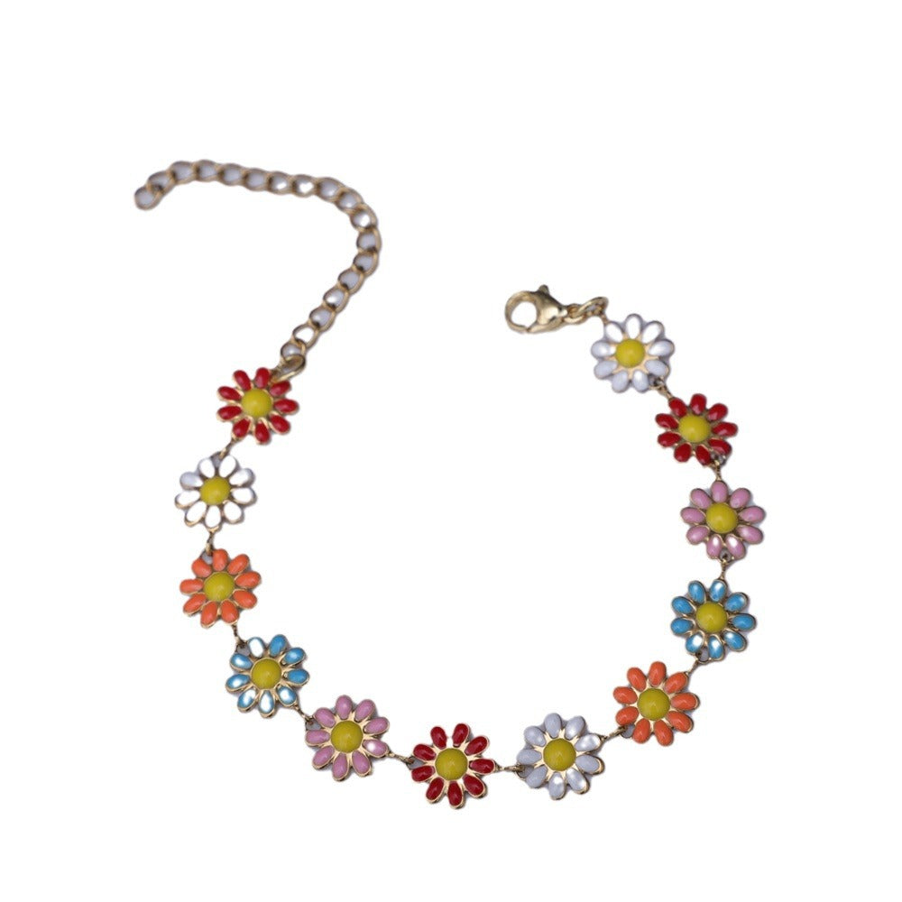 Sunflower Gold Daisy Oil Dripping Stainless Steel Adjustable Girlish Style Bracelet