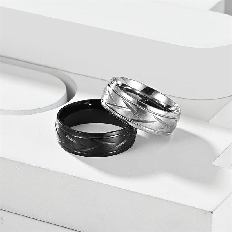 Step Stainless Steel Batch Flower Striped Rings