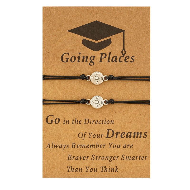 Graduation Card Creative Compass Woven Adjustable Bracelet