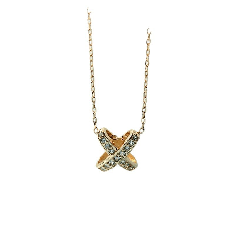 Women's Full Diamond Three-dimensional Cross Letter Collarbone For Trendy X Necklaces