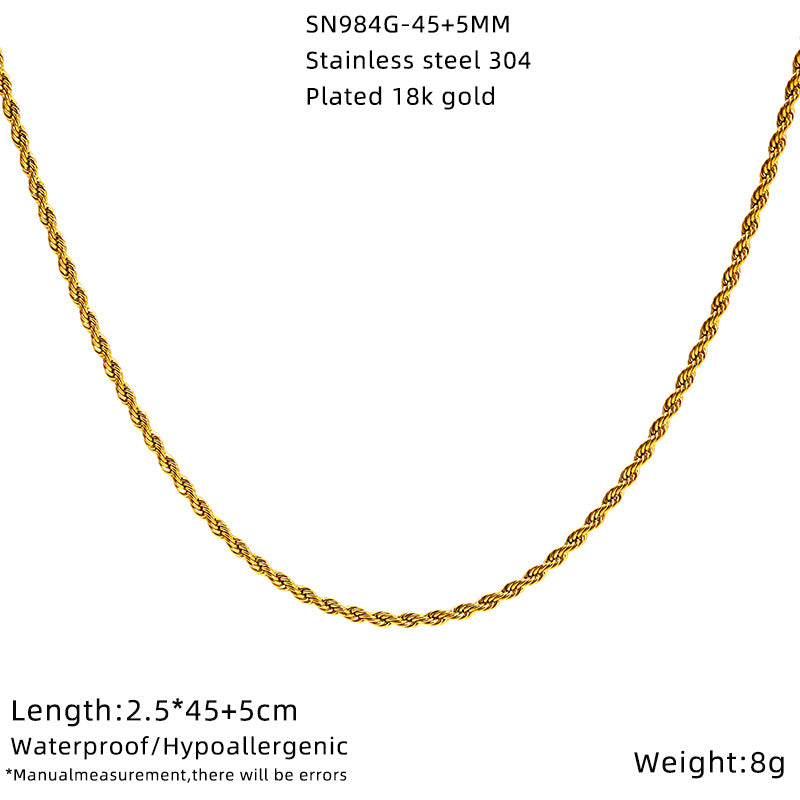 Stainless Steel Figaro Chain Hemp Flowers Water Necklace