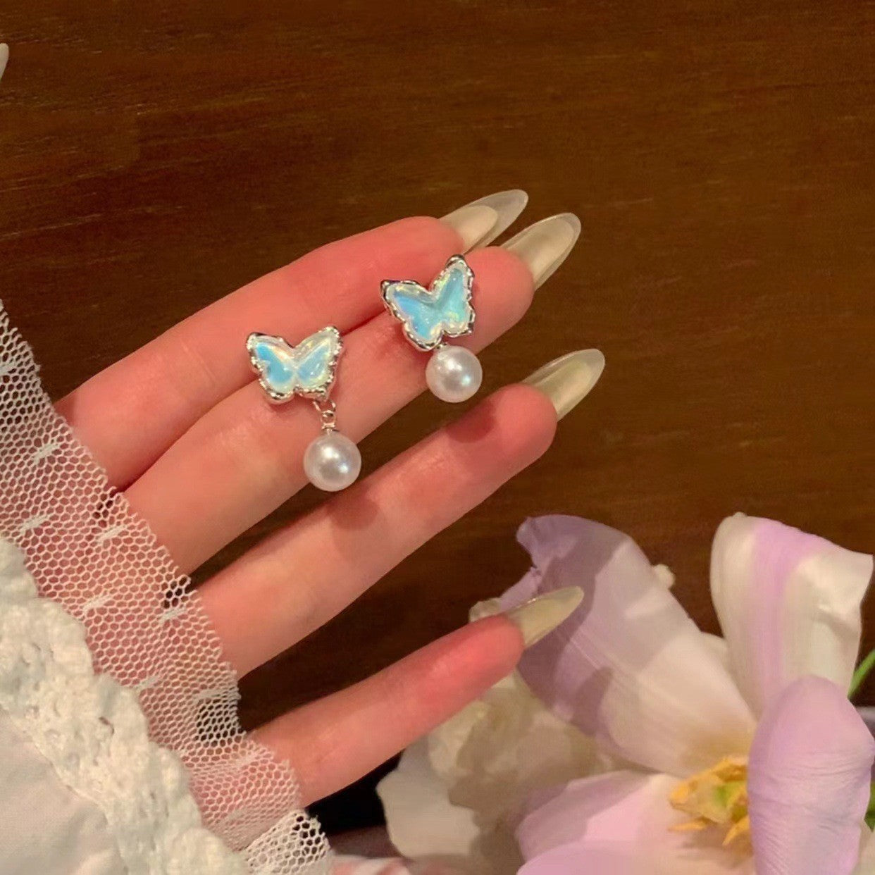 Fabulous Pearl Series Style Fairy Fashion Butterfly Square Rings