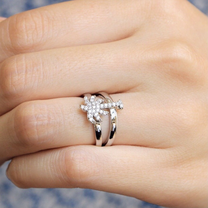Coconut Tree Zircon Female Simple Graceful Rings