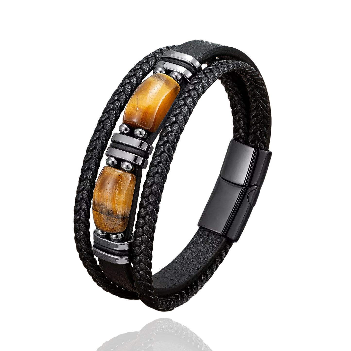 Men's Eye Leather Rope Stainless Steel Magnetic Buckle Bracelet