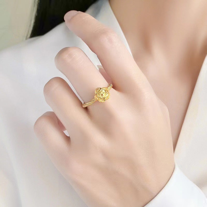 True Love Rose Female Gold-plated Open Adjustable Index Finger Live Ring