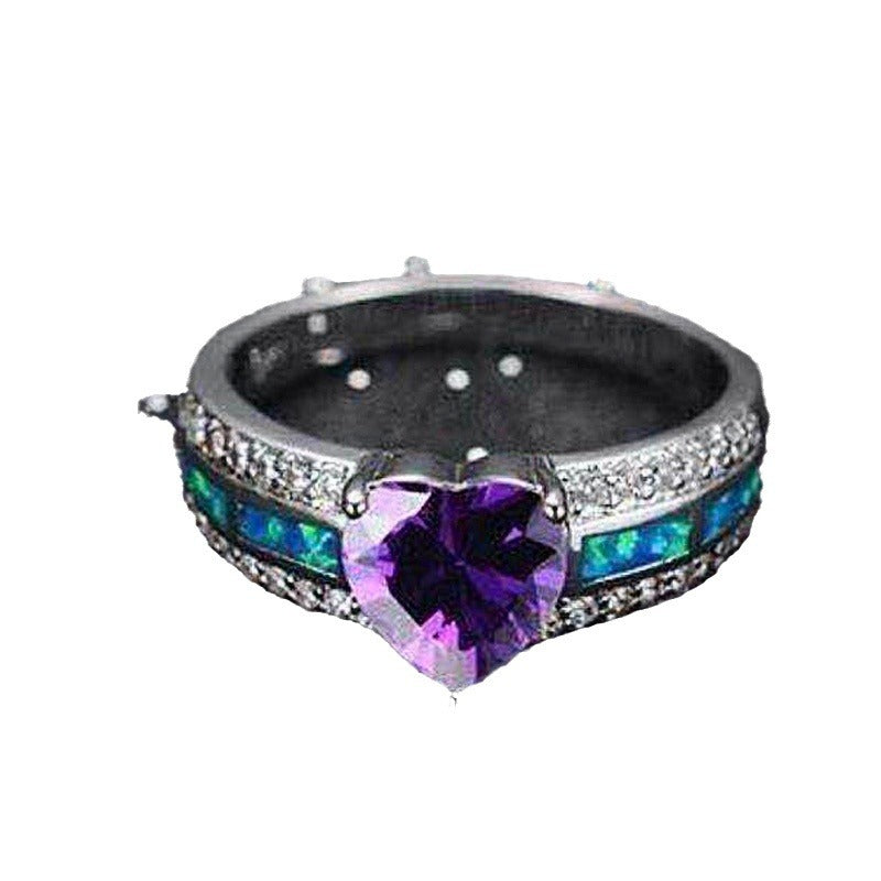 Women's Jewelry Black Gold Heart-shaped Purple Zircon Electroplated Rings