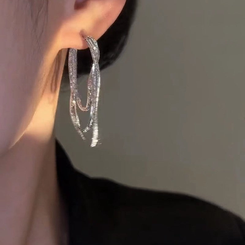 Snake Bones Chain Tassel Three High Earrings