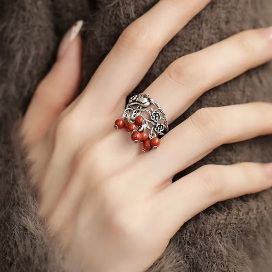 Chinese Style Phoenix Coronet Tassel Female Retro Ethnic Gentle Temperament Ring
