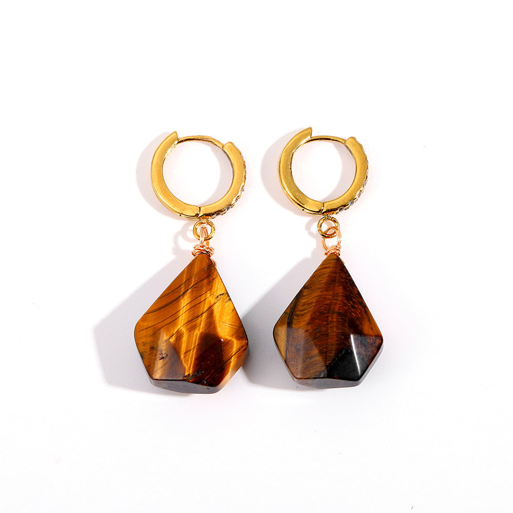 Women's Stainless Steel Waterproof Tigereye Gold Natural Stone Light Earrings