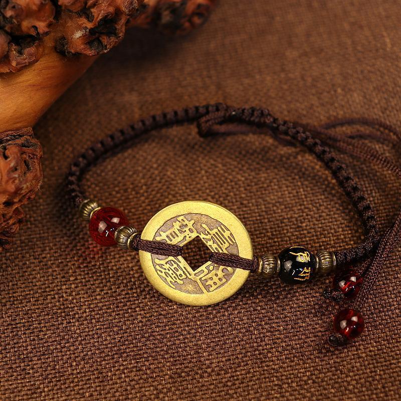 Copper Coin Hand-woven Red Rope Couple Bracelets