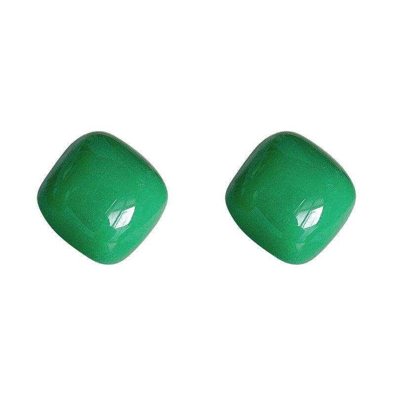 Women's Square Sugar Simple Exquisite Solid Color Geometric Style Temperament Toffee Stud Earrings