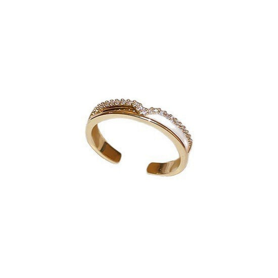 Real Gold Electroplated Zircon Buckle Light Luxury High Sense Index Ring