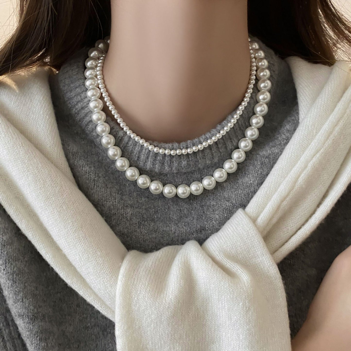 Women's Perfect Circle Pearl Twin Sweater Chain Light Necklaces