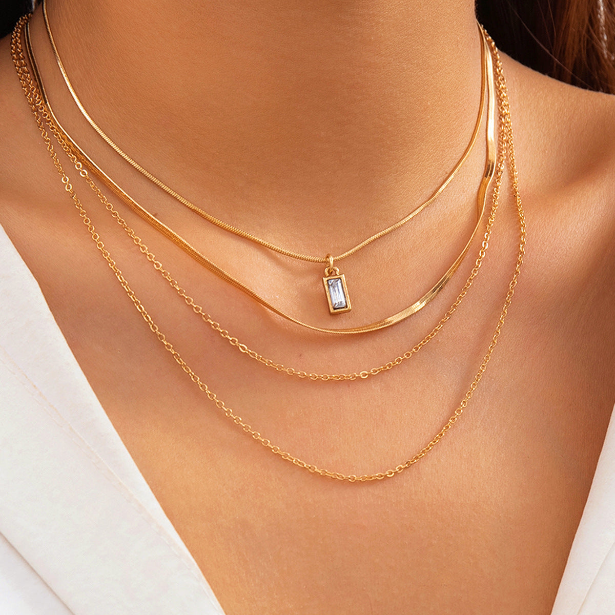 Glossy Personalized Round Tube Twin Metallic Snake Bones Necklace