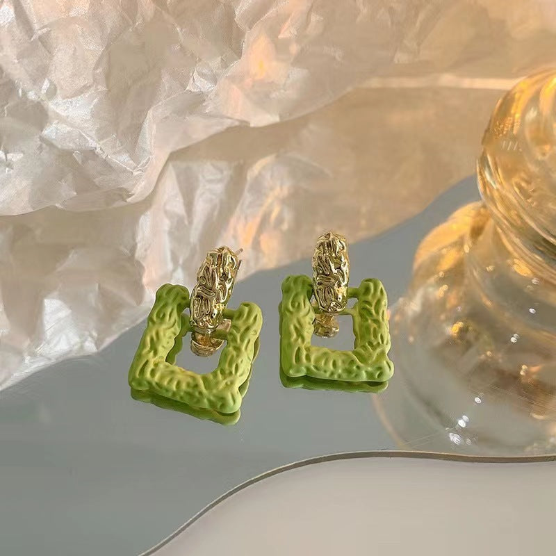 Summer Fresh Green Square Trendy Niche Temperament Stud Earrings