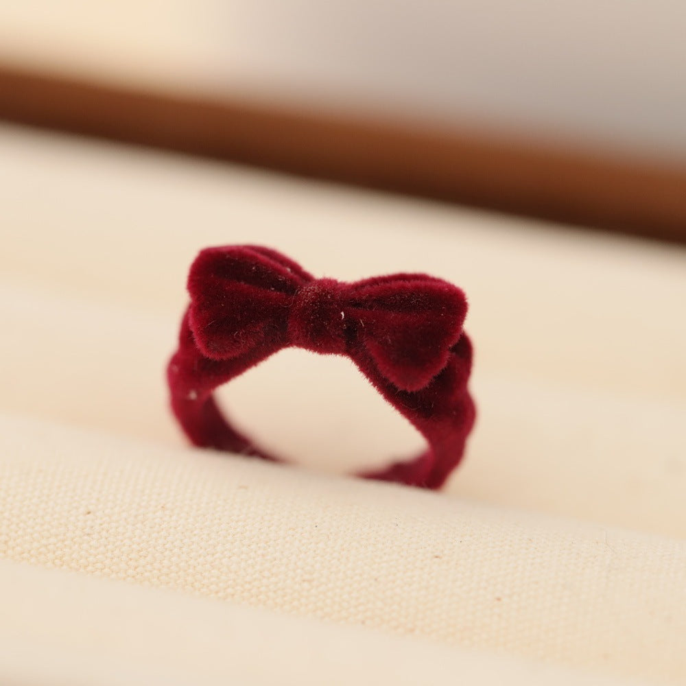 Blue Christmas Style Flocking Bowknot Open Rings