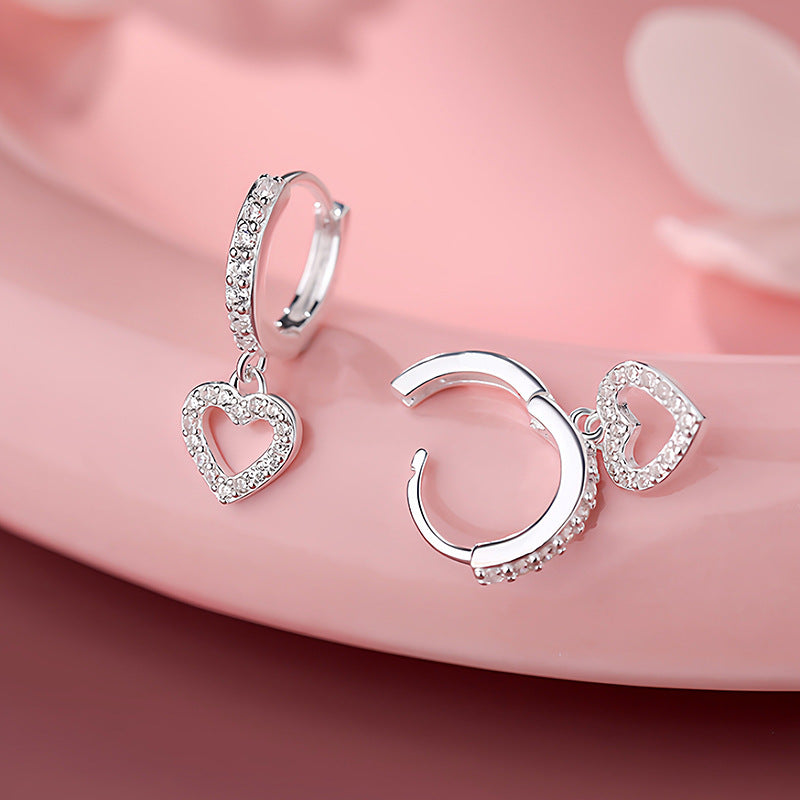 Women's Heart Zircon Full Diamond Clip Light Luxury Eardrops Ear Buckle