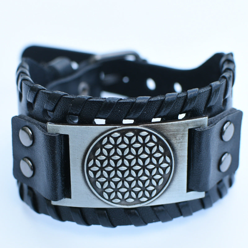 Men's Retro Viking Totem Leather Wolf Head Bear Claw Gossip Lucky Bracelet