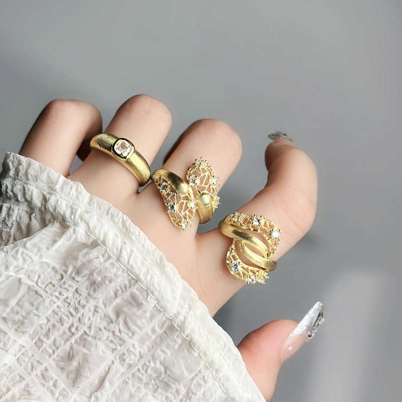 Women's Retro Three-dimensional Lace Hollow Opening Exquisite Brushed Rings