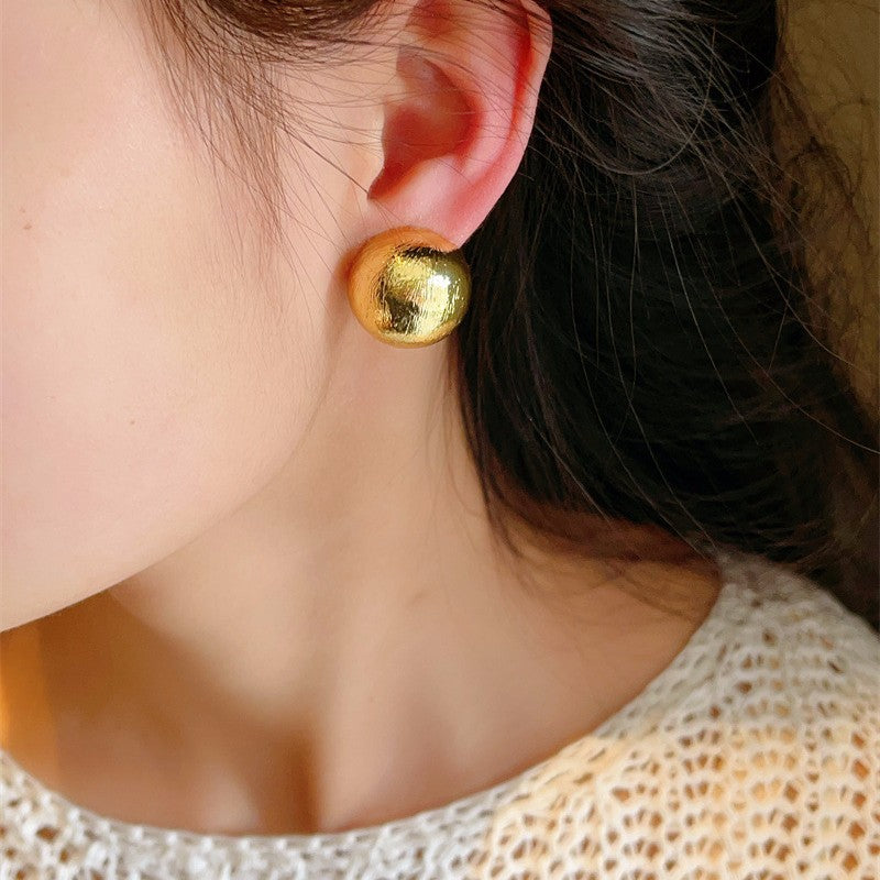 Hemisphere Round Bean Electroplated Real Gold Simple Fashion Old Money Earrings