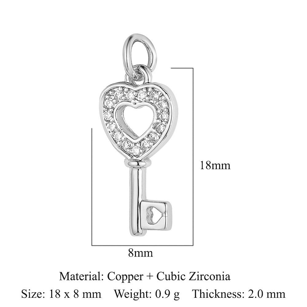 Peach Heart Lock Key Copper Zircon Pendants