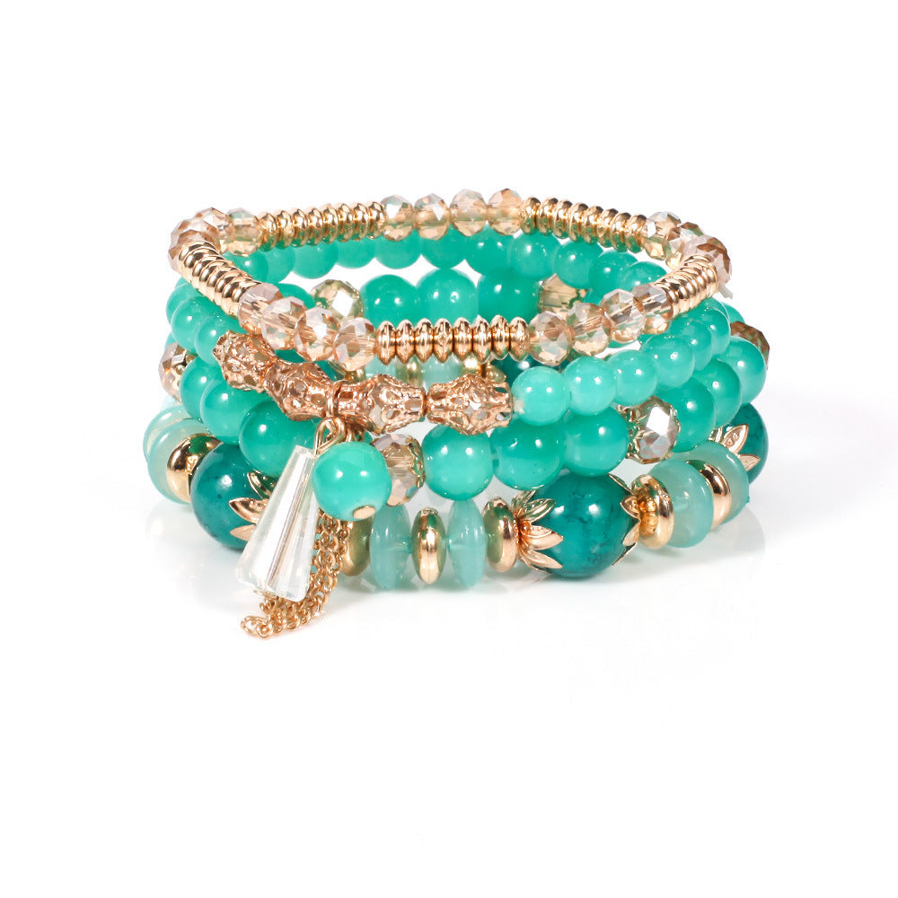 Bohemian Crystal Four Glass Elastic Exquisite Bracelet