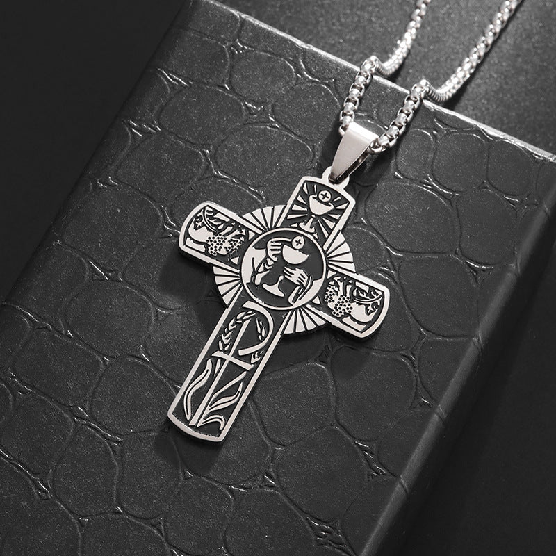 Women's & Men's Holy Body Halo Grape Juice Cross Stainless Steel Spirit Church Necklaces