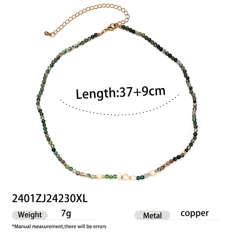 Fashionable Exquisite Twin Light Luxury Green Phantom Natural Real Pearl Necklaces